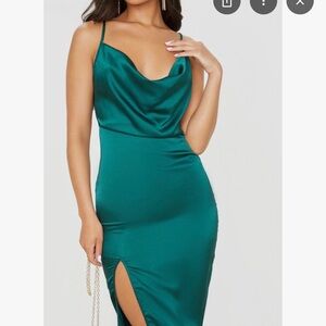 PrettyLittleThing Emerald Satin Midi Dress
